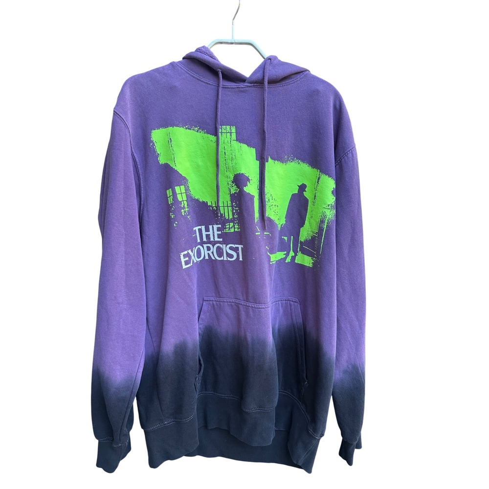 The Exorcist Hoodie Purple Black Ombre Neon Green Graphic Horror Movie Mens L - Picture 1 of 7